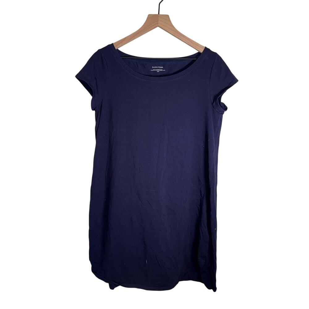 EILEEN FISHER Navy Short-Sleeve Cotton Tunic Dress M